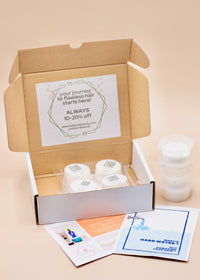 Hard Water sample haircare boxes are eco-friendly packages that contains four curated salon-quality products, each carefully chosen to combat the effects of mineral-rich water on different hair types.