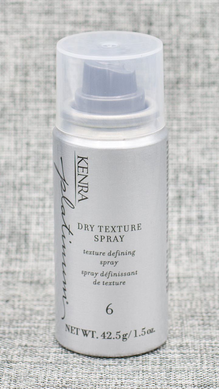 Kenra Platinum Dry Texture Spray increases texture and fullness. Ultra-lightweight, non-drying formulation leaves the hair with a matte finish while absorbing oils and impurities. Hold level 6