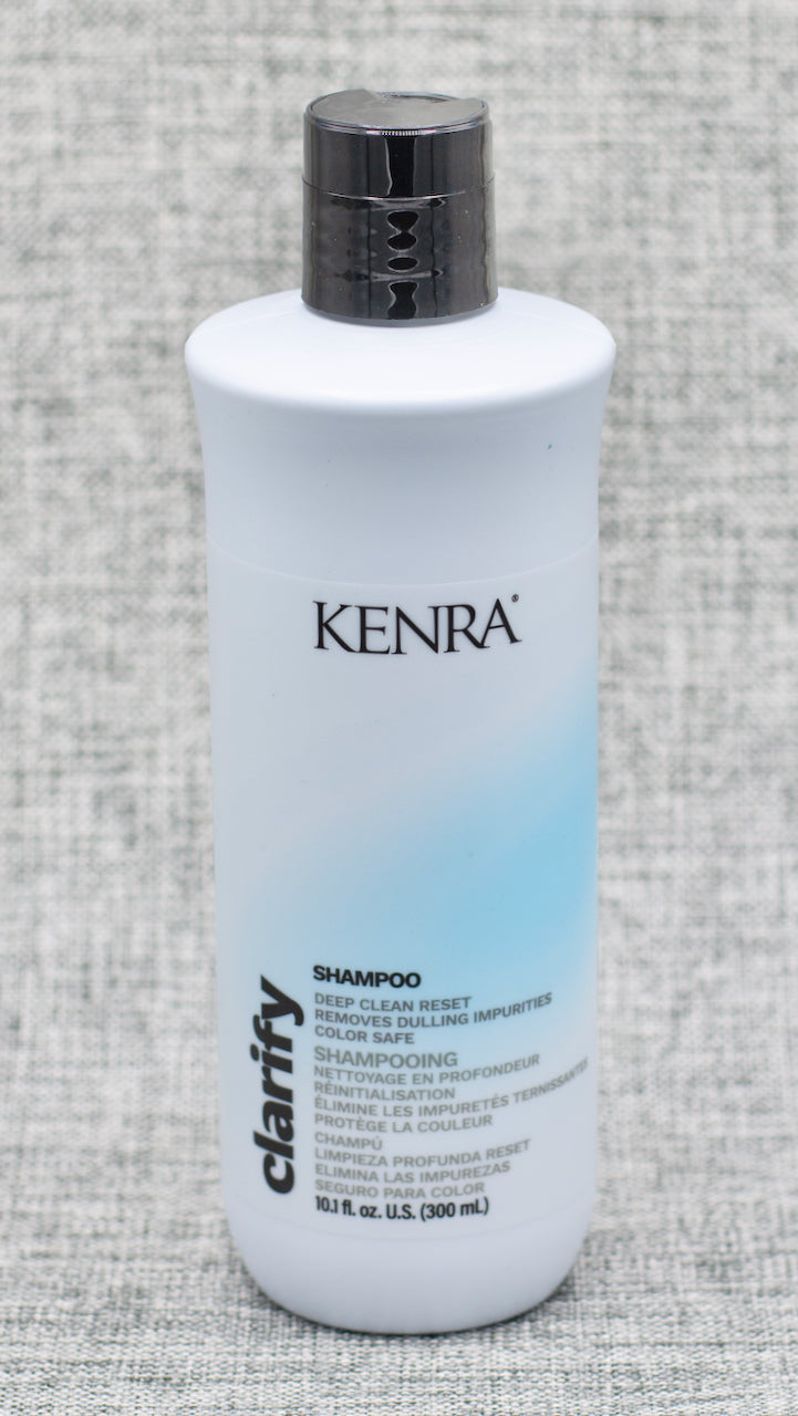 Kenra Clarifying Shampoo is a SHAMPOO FOR REMOVING DULLING DEPOSITS. Restores hair’s natural radiance. Removes dulling deposits build-up. Brightens highlighted, bleached or gray hair. Cleanses deeply without drying hair.