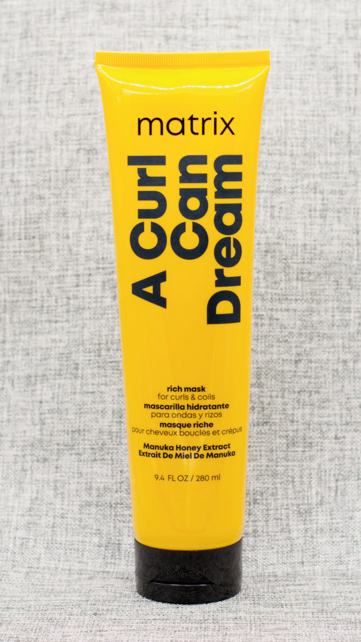 Matrix A Curl Can Dream Rich Mask. A deep hydrating mask that preserves curls and coils.
Matrix A Curl Can Dream Rich Mask for curls and coils, infused with Manuka honey extract. A deep hydrating mask that preserves curls and coils.