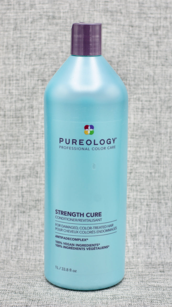 Pureology Strength Cure Conditioner. A Gentle, rich-lather conditioner that fortifies and helps repair damaged, color-treated hair. Repairs damage. Gives hair strength and softness. Helps prevent future damage. Results after just one use. ZeroSulfate®, 100% Vegan Formula.