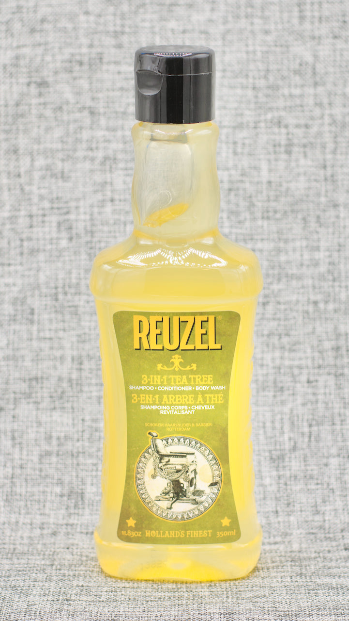 Reuzel 3-In-1 Tea Tree Shampoo-Conditioner-Body Wash is Perfect for cleaning from head to toe. Ideal for overall hair and scalp care, soothes skin, and moisturizes. Cleanses hair, face & body. Conditions hair & skin. Refreshing aroma. Rinses clean. Can be used daily. Vegan formula.