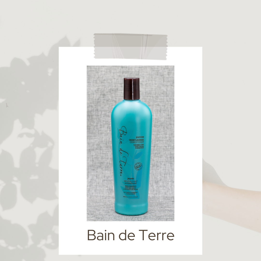 Bain de Terre Jasmine shampoo conditioner.  highly effective range of color-safe hair care & styling products that offer significant reparative benefits for every hair type, while creating an indulgent experience with rich lathers strong botanical scents.