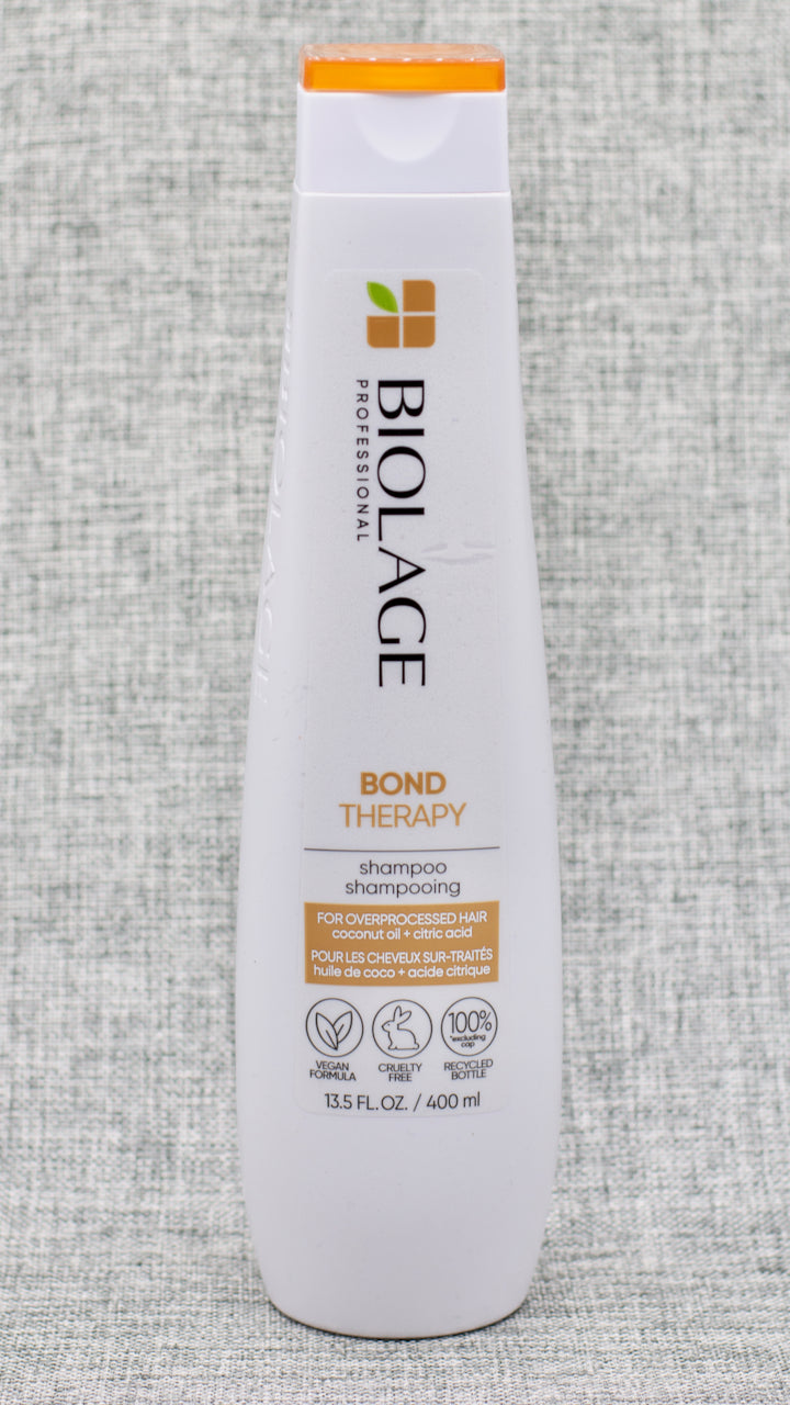 Biolage Bond Therapy Sulfate-Free Shampoo for overprocessed, damaged hair builds bonds from the inside out. Infused with coconut oil and citric acid, nourishes hair and reinforces weak bonds leaving dry damaged hair stronger, softer, and intensely conditioned without feeling weighed down. Sulfate-free shampoo for overprocessed, damaged hair that gently cleanses and builds bonds from the inside out. It is very thick and luxurious for dry, over processed hair.