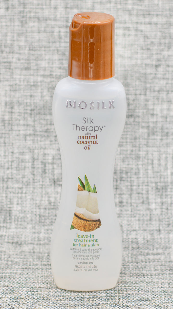 Biosilk Silk Therapy Natural Coconut Oil Leave-In Treatment is Infused with natural coconut oil and silk, this product line is gentle enough for daily use and offers moisturizing oils. Adds moisture, maintains healthy hair and provides a subtle glow to the skin.