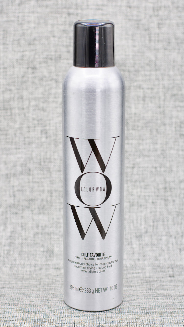 ColorWow Cult Favorite Firm + Flexible Hairspray is a flexible, firm hold and style control that’s never sticky or stiff. Won’t build up and is totally brushable. Non-yellowing, doesn’t darken or dull shine. Our firm, flexible hold hairspray offers heat protection, UV protection, humidity-resistant.