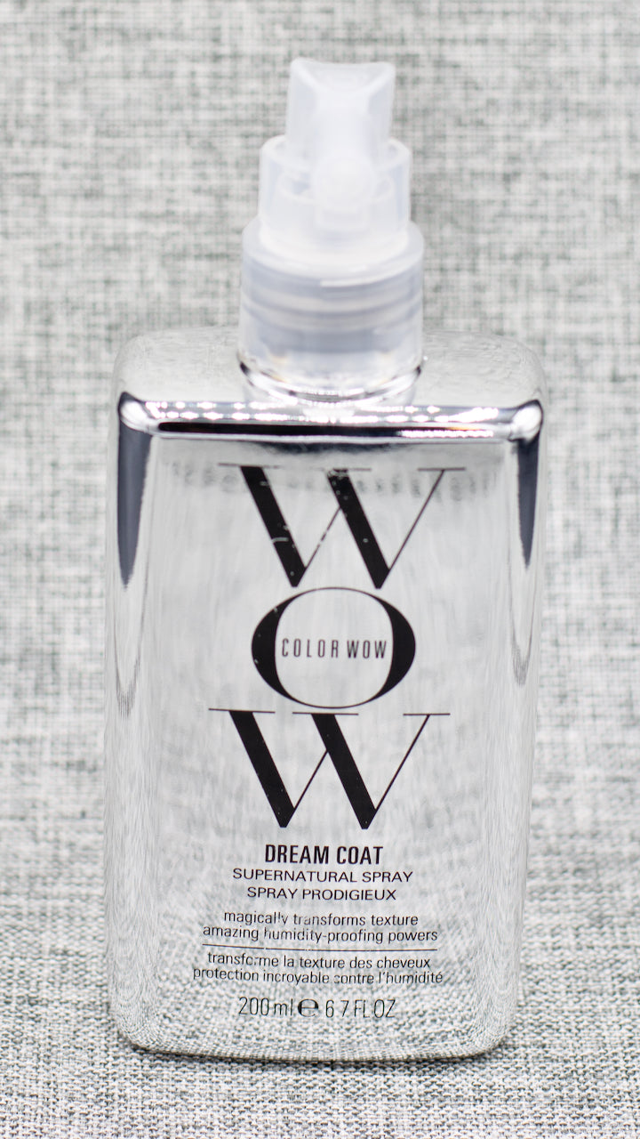 ColorWow Dream Coat Supernatural Spray is the #1 Anti-frizz treatment waterproofs your hair to stop frizz, even in the worst humidity. Advanced anti-frizz formula leaves hair super glossy, glassy, ultra smooth. Groundbreaking humidity-blocking technology stops moisture from wrecking your style. Ultra-light frizz control spray feels like nothing is on the hair. Economical. Results last through 3-4 shampoos.