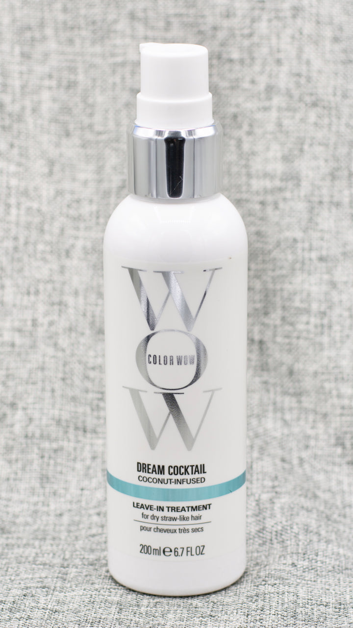 ColorWow Dream Cocktail Coconut Infused Leave-in Treatment turns dry, damaged hair to silk in a single blow dry. Hydrating, conditioning leave-in treatment. Makes a major difference with just one blow dry. Instant healthy hydration restores silky suppleness to dry, dehydrated, straw-like hair. Heat protectant. For dry, dehydrated hair. Ideal for color-treated hair.