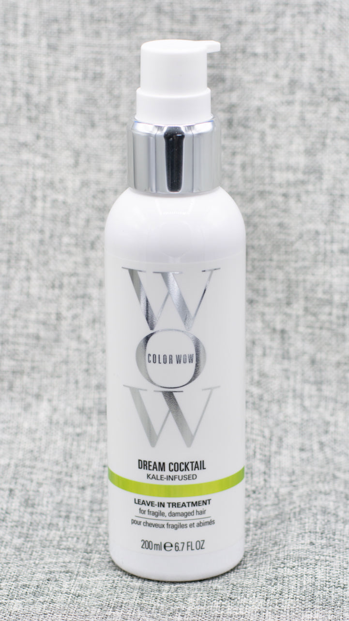 ColorWow Dream Cocktail Kale Infused Leave-in Treatment is a clinically-proven to make hair 50% stronger in a single blow dry, reduces breakage, repairs split ends, heat protectant. Makes a major difference with just one blow dry. 50% less breakage after just one use. Instantly strengthens brittle, fragile, damaged hair. Heat protectant. For brittle, fragile, damaged hair that breaks easily or has split ends. Ideal for color-treated and chemically-treated hair, especially hair that’s over-processed.