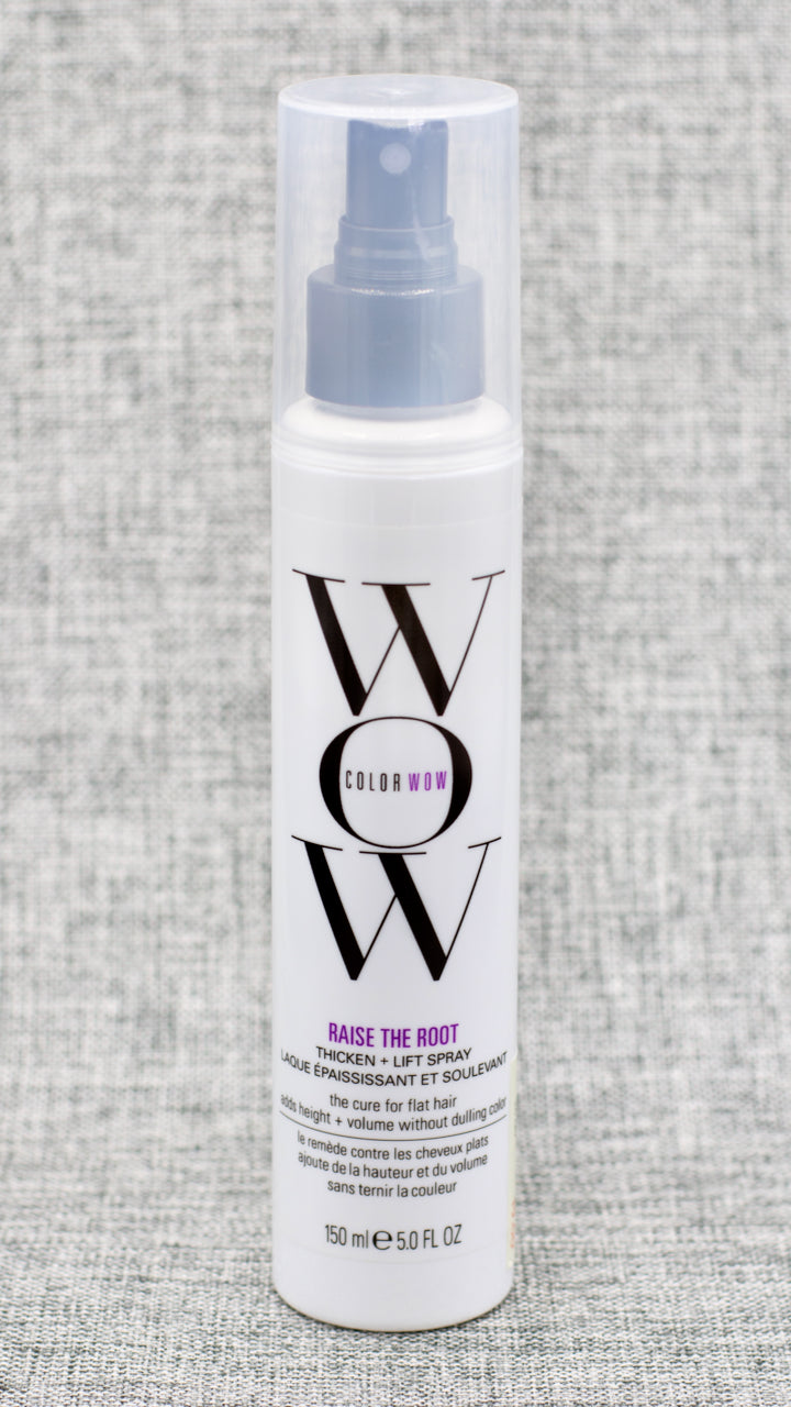 ColorWow Raise the Root Thicken and Lift Spray is an all-day root lift + volume, never sticky or stiff, heat protection. Delivers major root lift without feeling stiff or sticky. Contains proprietary elastomers that form a “spring” at the roots. Root lifter that can be used on wet or dry hair. Non-yellowing; Never sticky or stiff for bouncy, natural styles.