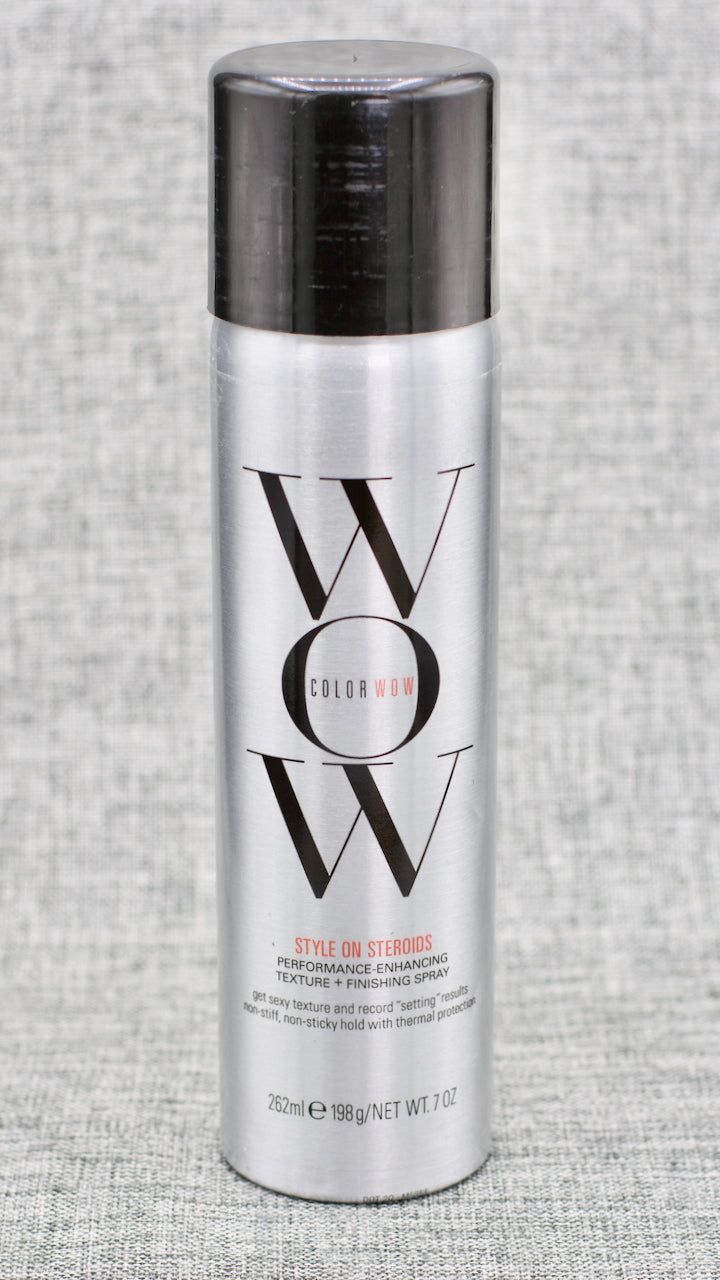 ColorWow Style on Steroids Color-Safe Texturizing Spray gives instant big hair + sexy, long-lasting texture without stiffness. Unique moisturizing texture spray won’t dry hair or glue strands together. Non-yellowing. Never sticky or stiff. Powerful heat protection