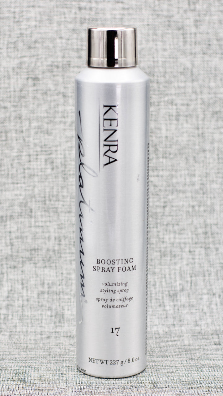 Kenra Platinum Boosting Spray-Foam 17 is an all over volumizer for any hair type. Formulated with a unique resin base, it creates maximum volume while providing a touchable, brushable hold. It gives excellent thermal protection and humidity-resistant, all day lift and style support. Hold level 17