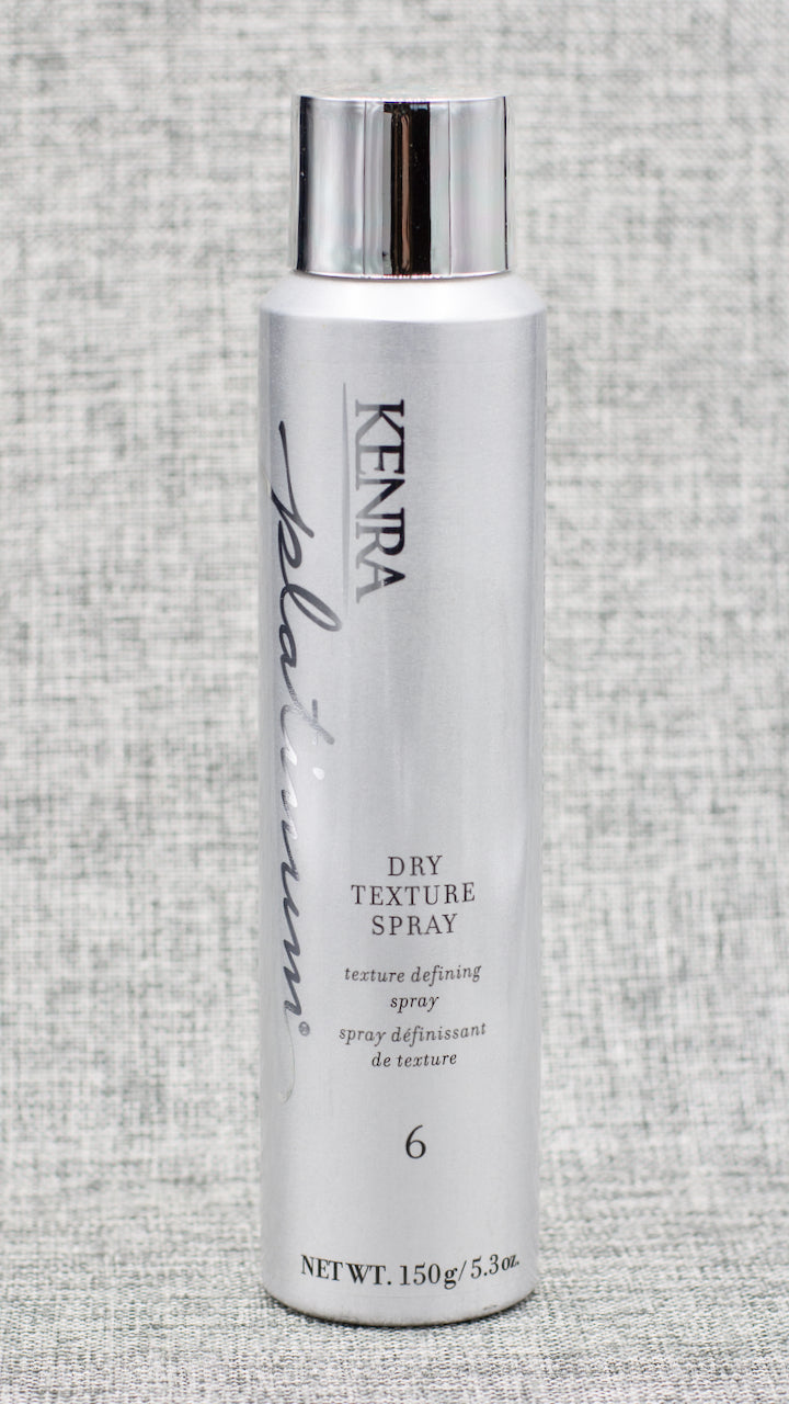 Kenra Platinum Dry Texture Spray increases texture and fullness. Ultra-lightweight, non-drying formulation leaves the hair with a matte finish while absorbing oils and impurities. Hold level 6