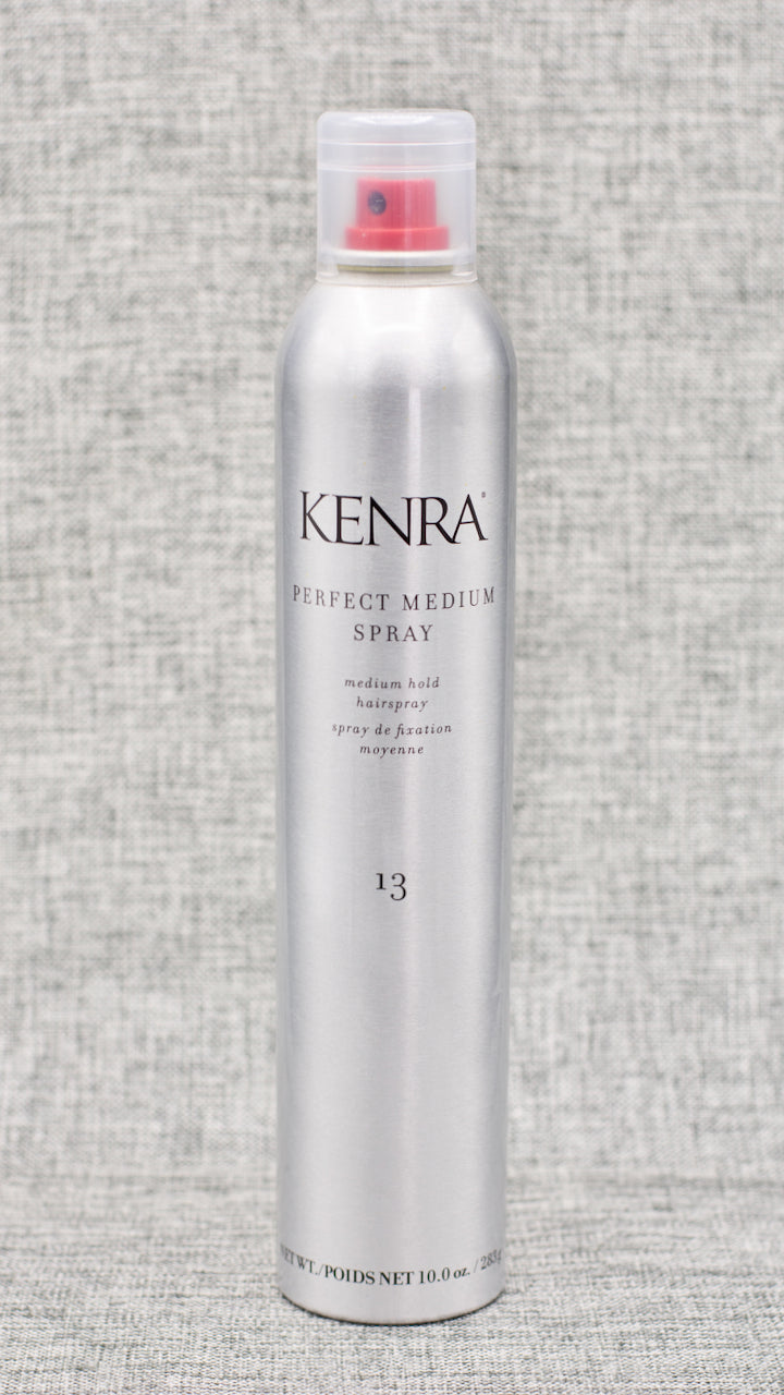 Kenra Perfect Medium Spray 13 provides optimum styling control without stiffness. This fast-drying formula gives a touchable, moveable, brush-through hold complete with a high-shine finish. Hold level 13