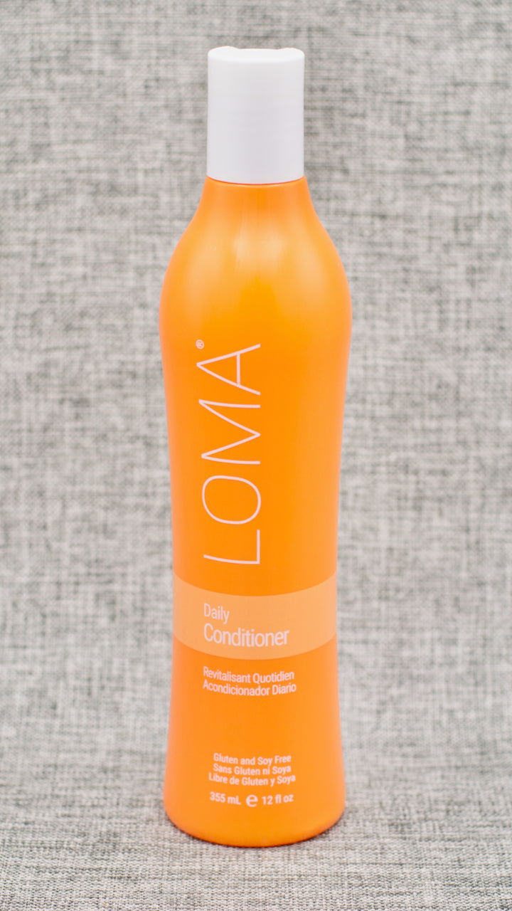 Loma Daily Conditioner: LIGHTWEIGHT CONDITIONER FOR EVERYDAY USE. FOR ALL HAIR TYPES, ESPECIALLY FINE TO NORMAL AND COLOR-TREATED. Instant, lightweight conditioner. Shine and detangling. Thermal protection. Gluten, soy and paraben free. Enhance, protect, restore and repair the hair's natural moisture balance. Provides vibrant shine