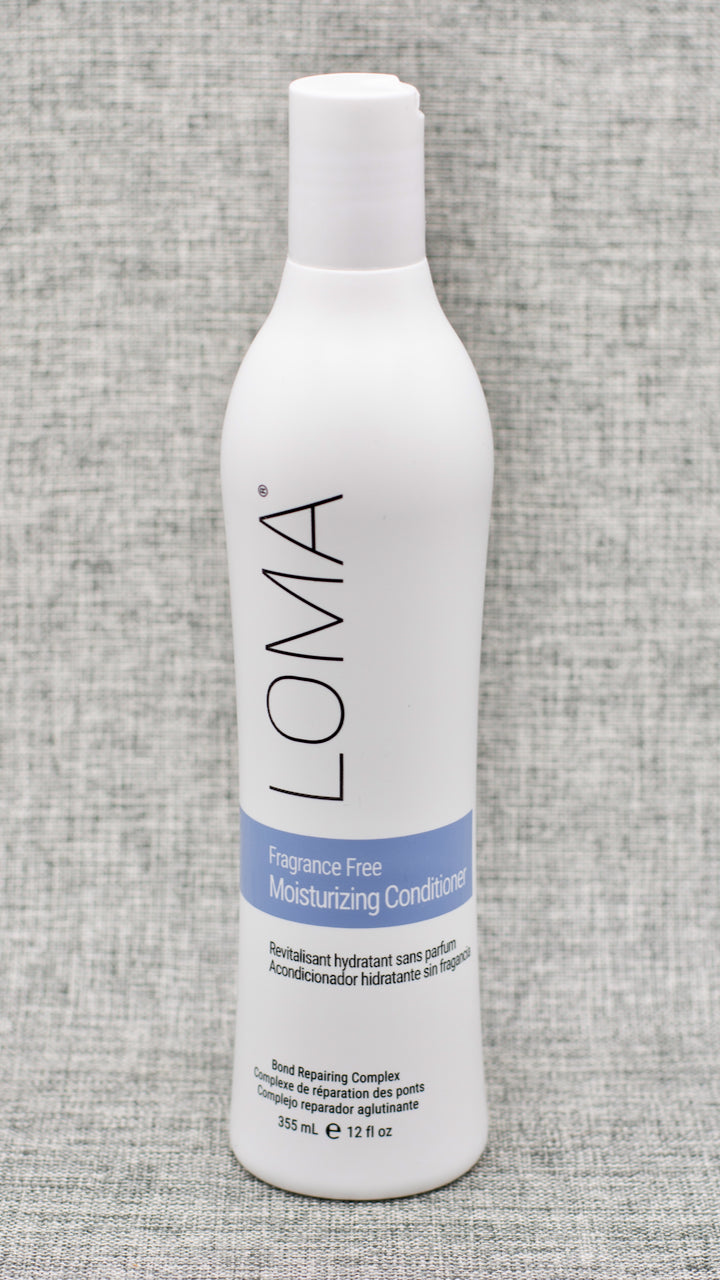 LOMA Fragrance Free Moisturizing Conditioner has zero fragrance. This conditioner repairs and maintains moisture balance in hair. Moisturizing formula with zero fragrance. Gluten, soy, paraben free cleansing and conditioning. Adds moisture, strength and shine. For all hair types especially normal to dry, color treated and foiled