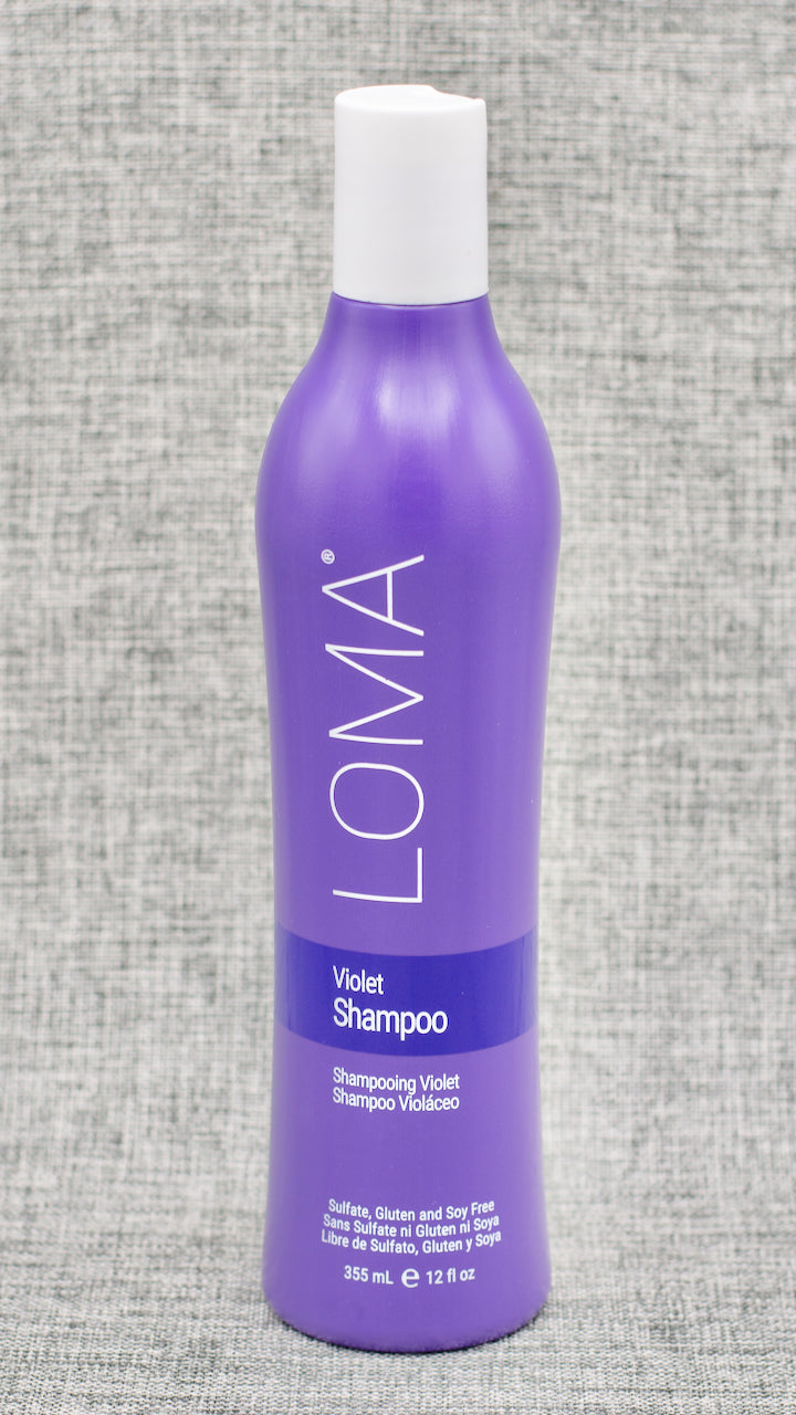 Loma Violet Toning Shampoo: TONING SHAMPOO FOR BLONDE OR GRAY HAIR.
FOR GREY &amp; BLONDE HAIR. Sulfate, gluten, soy and paraben-free cleansing
Brightens grey and blonde hair
Highly pigmented; the most effective toning shampoo on the market. blue-violet pigmented shampoo to enhance blonde and grey hair while neutralizing yellow to brassy tones