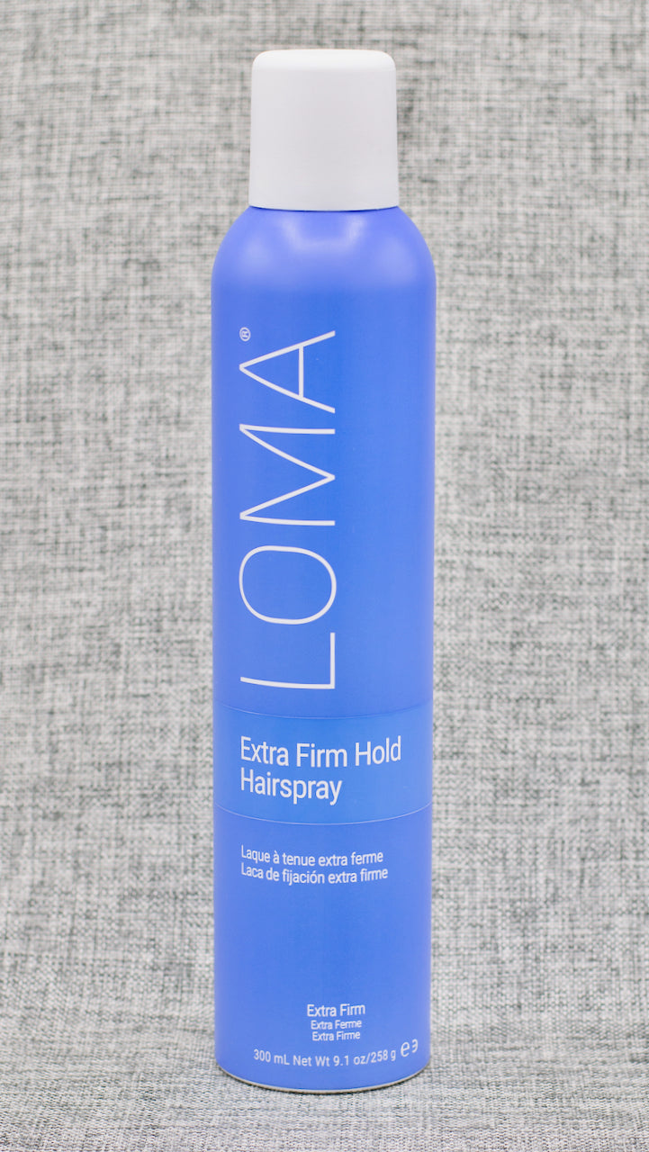 Loma Extra Firm Hold Hairspray: MAXIMUM HOLD, NO FLY-AWAY HAIR
FOR ALL HAIR TYPES. High shine, bold control. Humidity resistant. Aerosol