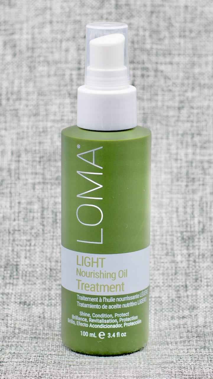 Loma LIGHT Nourishing Oil Treatment: SMOOTHS AND PROTECTS WITHOUT WEIGHING DOWN. FOR ALL HAIR TYPES, ESPECIALLY FINE TO NORMAL HAIR. 
Leaves hair feeling soft & silky. Alcohol free. GLUTEN FREE HAIRCARE. Vegan.