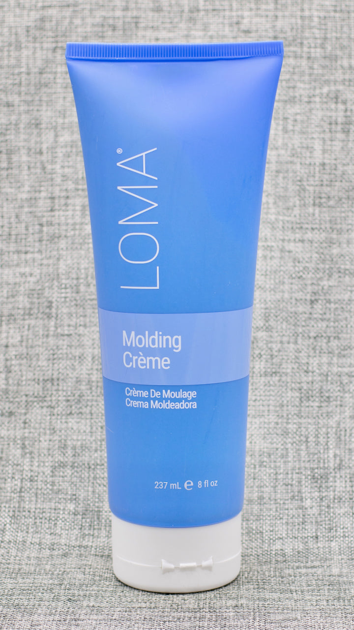 Loma Molding Creme: CLAY-BASED STYLER FOR DEFINITION, CONTROL AND SEPARATION. FOR ALL HAIR TYPES, INCLUDING CURLY HAIR TYPES. Medium to firm hold with low shine. Builds volume, fullness and light shine for thicker, plumper hair