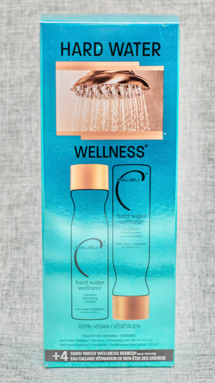 Malibu C Hard Water Wellness Collection is your first defense against malicious minerals and other elements hiding in your hard and well water. This 100% vegan total wellness kit is predictably popular as it instantly removes and prevents discoloration, dryness, damage, and dullness to reveal your real hair's unmatched body and shine