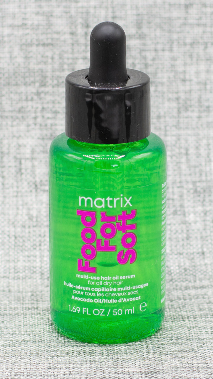 Matrix Food For Soft Multi-Use Hair Oil Serum. Multi-Use Hair Oil Serum, infused with avocado oil, is a leave-in treatment that helps to seal in hydration for hair that looks shiny and smooth.