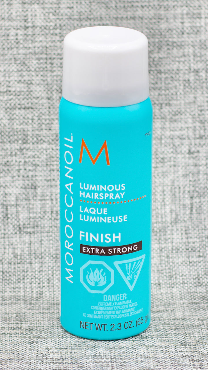 Moroccan Oil Luminous Hairspray Extra Strong is A long-lasting, extra strong hold hairspray that boosts shine and fights frizz without leaving a flaky residue. Ideal for special event styling. Our extra strong, finishing hairspray provides long-lasting hold for the most demanding hairstyles.