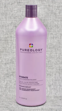 Pureology Hydrate Conditioner. Creamy, luxurious conditioner that deeply softens and nourishes normal to thick dry, color-treated hair. Adds shine and softness. Nourishes dry hair. UV filter blocks 100% of the sun's rays.