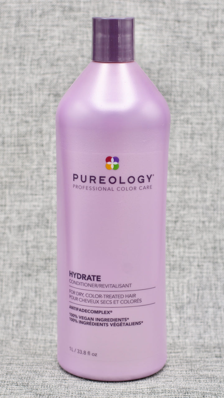 Pureology Hydrate Conditioner. Creamy, luxurious conditioner that deeply softens and nourishes normal to thick dry, color-treated hair. Adds shine and softness. Nourishes dry hair. UV filter blocks 100% of the sun's rays.