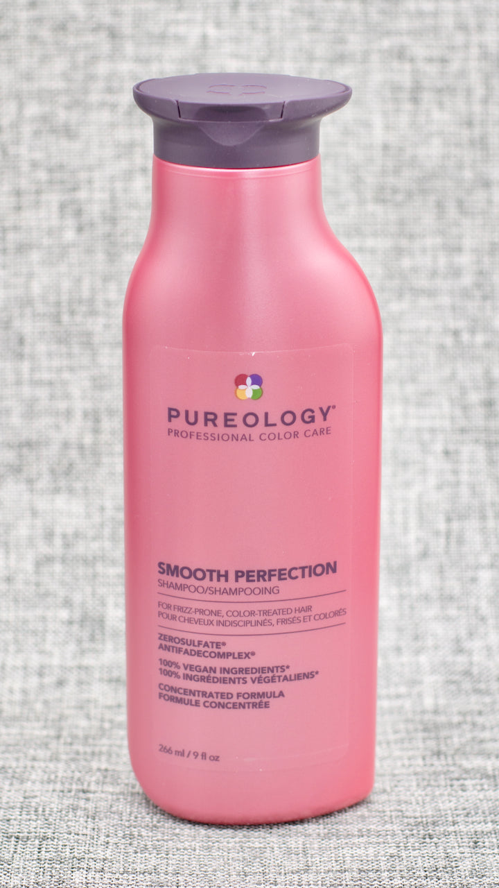 Pureology Smooth Perfection Shampoo. A Smoothing shampoo that detangles hair and lessens frizz in both textured and straight hair. Smooths hair. Lessens frizz. Soothes scalp.