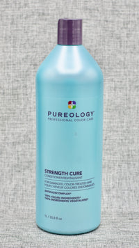 Pureology Strength Cure Conditioner. A Gentle, rich-lather conditioner that fortifies and helps repair damaged, color-treated hair. Repairs damage. Gives hair strength and softness. Helps prevent future damage. Results after just one use. ZeroSulfate®, 100% Vegan Formula. 