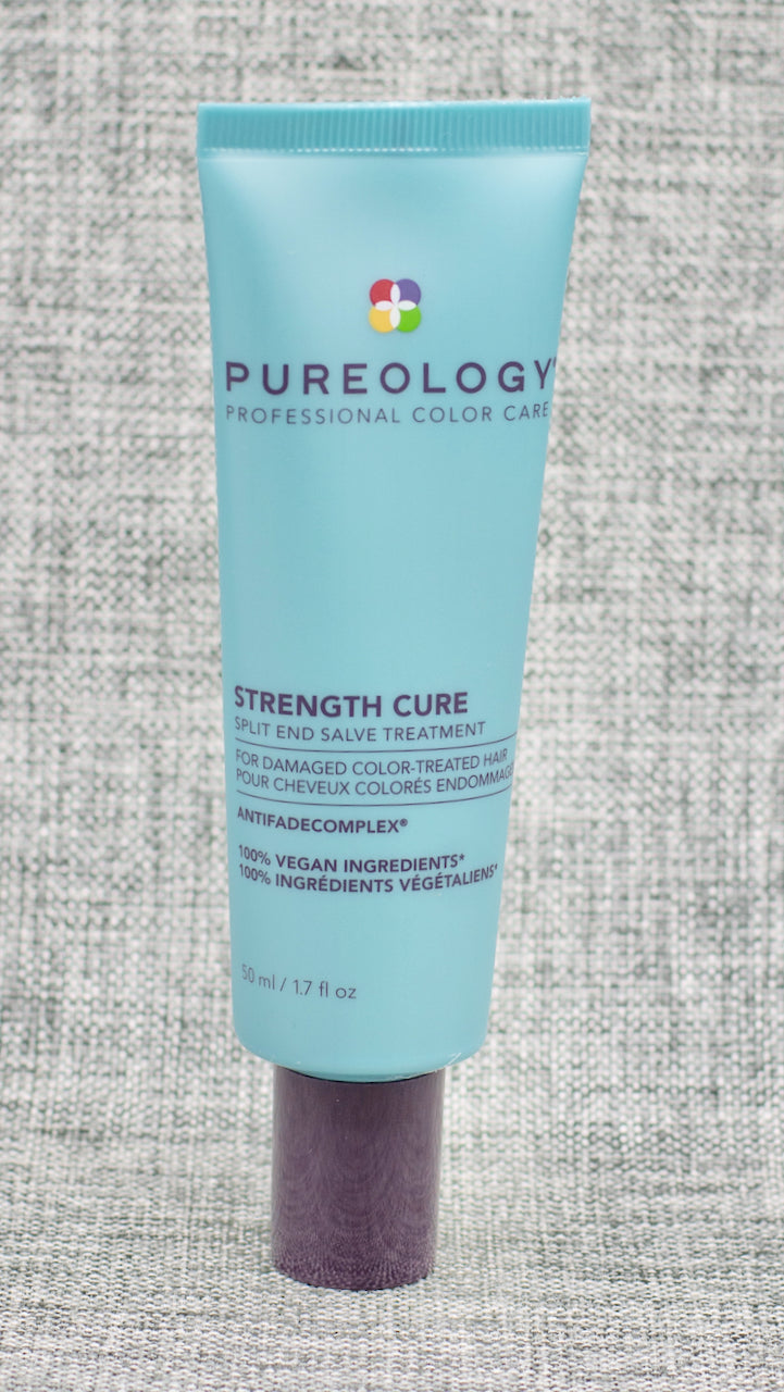 Pureology Strength Cure Split End Salve. Reparative split-end treatment that nourishes, strengthens and prevents future damage. Smooths and seals split ends. Strengthens and protects micro-scarred and damaged ends. Helps prevent future damage.