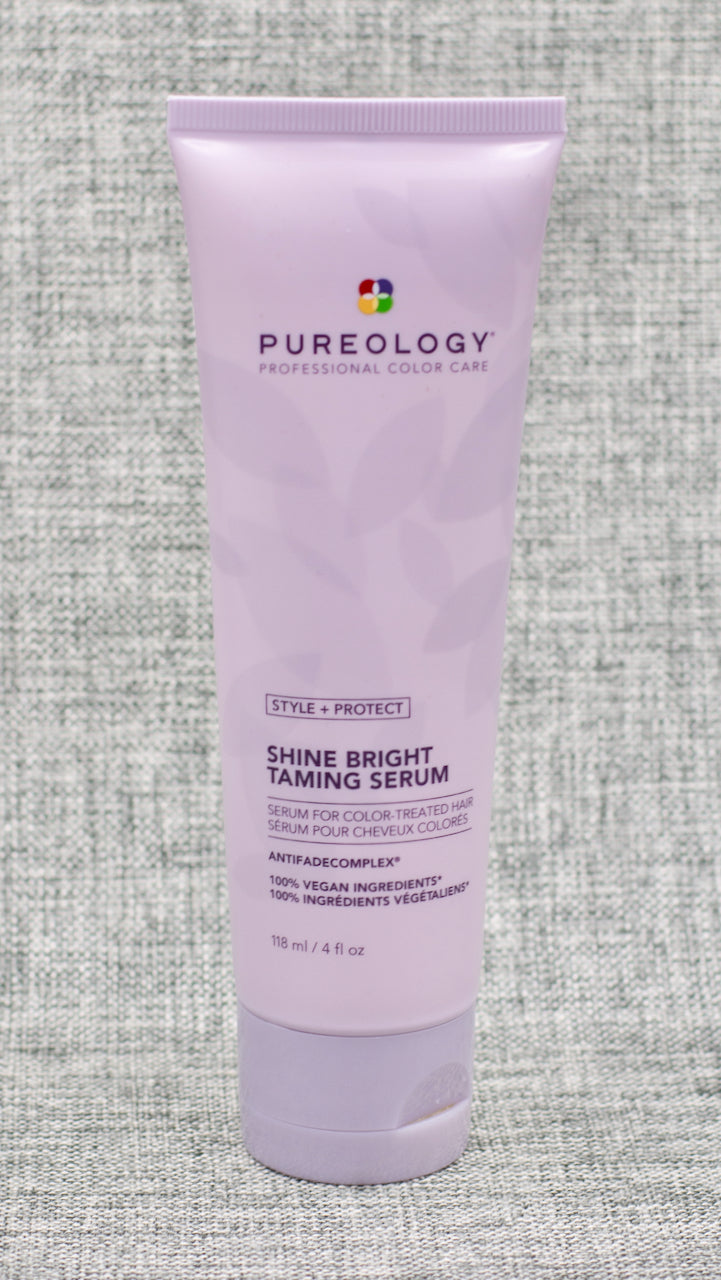 Pureology Style + Protect Shine Bright Taming Serum is a Lightweight serum that adds shine, smooths frizz and tames flyaways.Shin, smoothing serum that adds a glossy finish. Perfectly tame flyaways and reduce frizz.