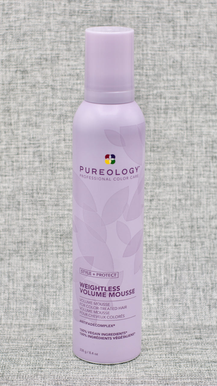 Pureology Style + Protect Weightless Volume Mousse is a Conditioning mousse with heat protection that provides weightless volume and adds shine.