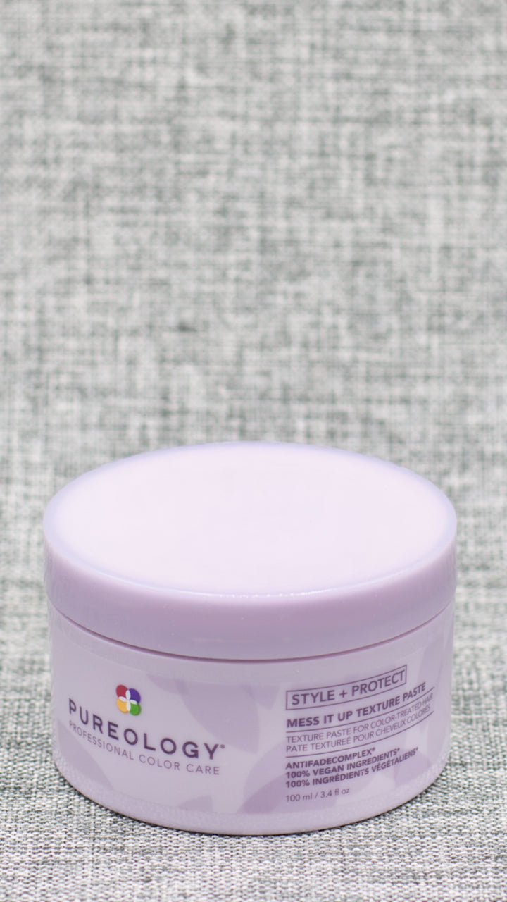 Pureology Style + Protect Mess It Up Texture Paste is a Medium-hold styling paste that provides flexible control with soft texture and shine.