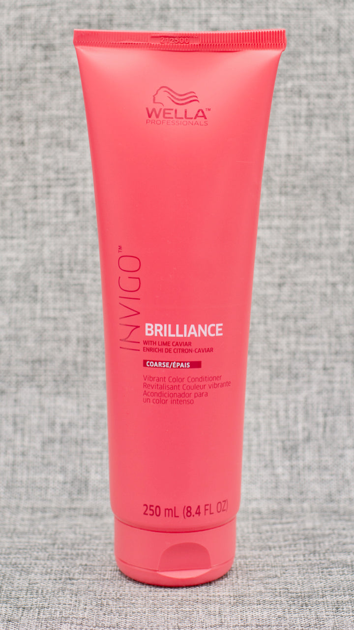 Wella Brilliance Conditioner for Coarse Hair. For improved hair surface and enhanced color vibrancy. With Brilliance-Blend™: Copper encapsulating molecules maintain vibrancy. Histidine and Vitamin E help to control the oxidation process after coloration and to protect color. With Lime Caviar which is known to contain various anti-oxidants and vitamins.