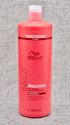 Wella Brilliance Conditioner for Coarse Hair. For improved hair surface and enhanced color vibrancy. With Brilliance-Blend™: Copper encapsulating molecules maintain vibrancy. Histidine and Vitamin E help to control the oxidation process after coloration and to protect color. With Lime Caviar which is known to contain various anti-oxidants and vitamins.