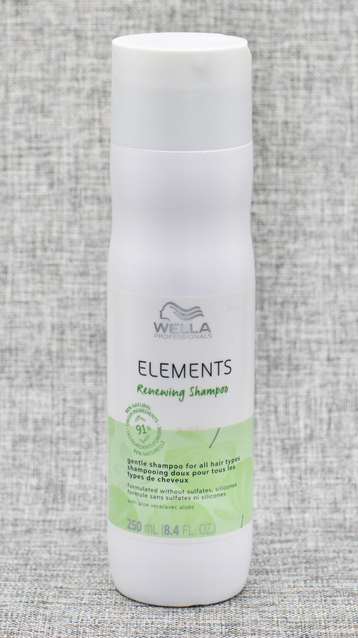 Wella Elements Renewing Shampoo. Formulated without sulfates and silicones and made with up to 99% of natural origin ingredients. The Elements Renewing Shampoo nourishes and revives the natural smoothness and shine of the hair from root to tip.